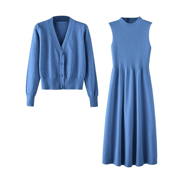 CEHVOM Mode Femme Aguichant Solide Printemps Automne Décontracté Col en V Ensemble Deux Pièces Manches Longues Robe Solide Vente