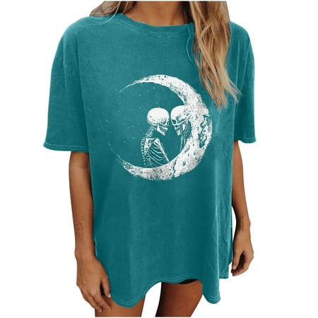 

Shirts for Women Shirts for Women Women s Vintage Drop Sleeves Skull Sun Moon Print Short Sleeve Tops Blouse Crop Top Sexy Tops for Women Clearance 2022 White Tank Tops Women Green S