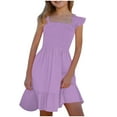 thumbnail image 2 of Spazoro Toddler Girls A-Line Dress, Square Neck Casual Solid Color Sleeveless Princess Dresses for Child Girls Purple Size 13 T, 2 of 9