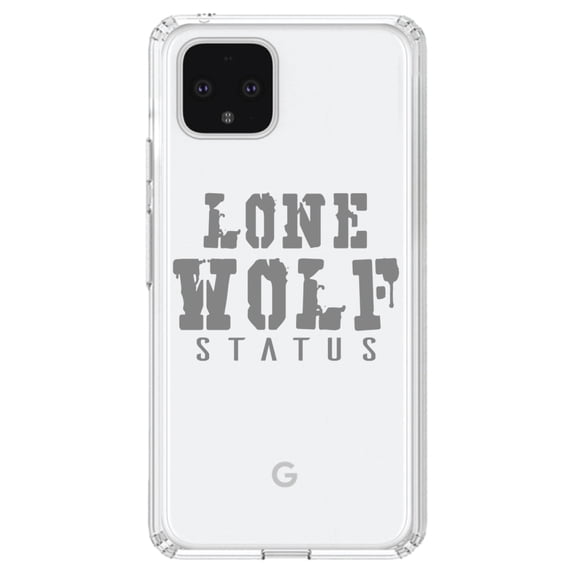 DistinctInk Clear Shockproof Hybrid Case for Google Pixel 4 XL (6.3" Screen) - TPU Bumper Acrylic Back Tempered Glass Screen Protector - Lone Wolf Status