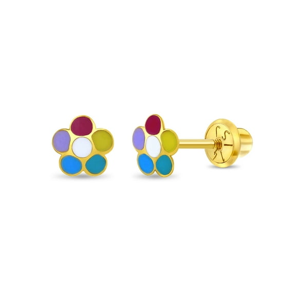 14k Gold Petite Petals Baby / Toddler / Kids Earrings Safety Screw Back