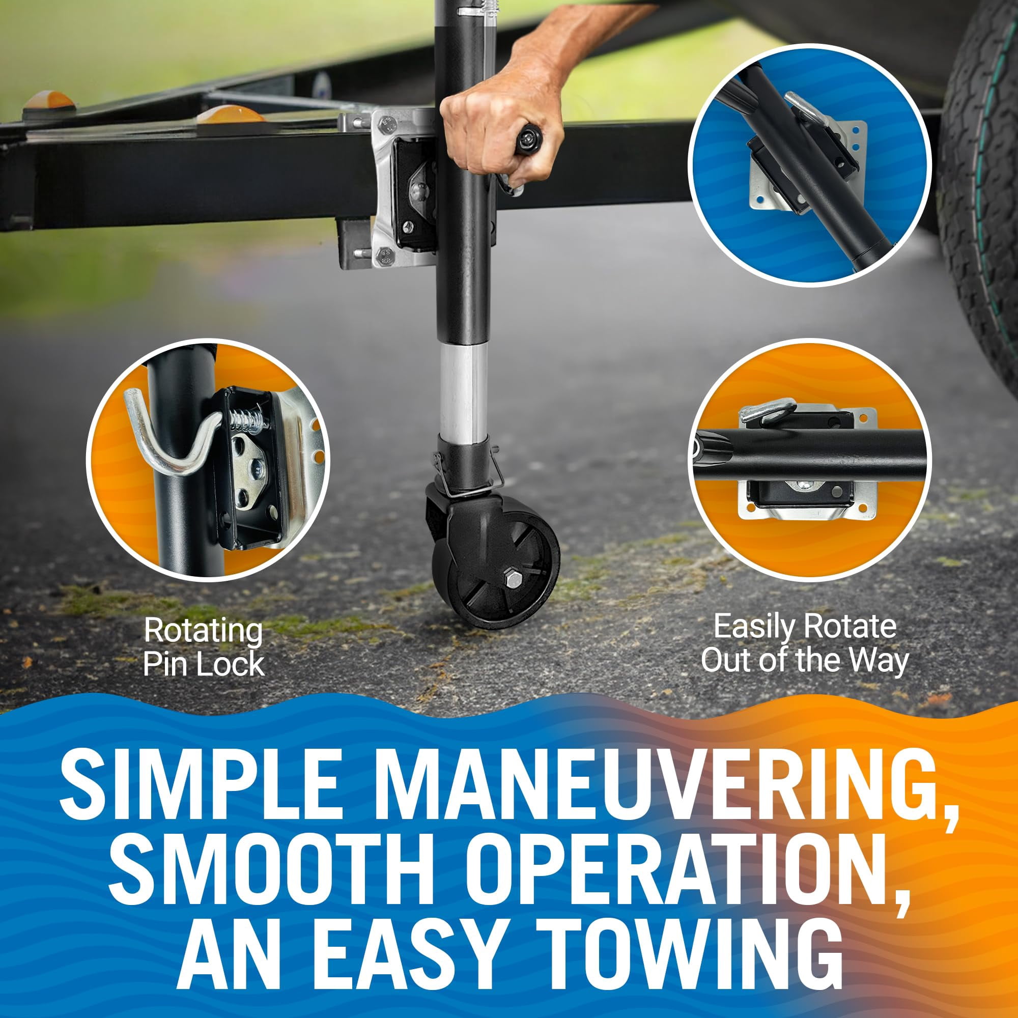 1200lbs Boat Trailer Jack with Wheel, Trailer Tongue Jack, Marine Bolt-On Lift Roller Swivel Stand, Heavy-Duty Utility Hitch Parts, Double Boat Lift Kit