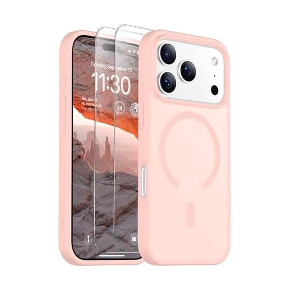 Eryueer for iPhone 17 Pro Case Magnetic Translucent Matte Case with 2PCS Tempered Glass Screen Protector Slim Phone Case for iPhone 17 Pro 6.3'' Pink