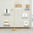 thumbnail image 2 of SparkGlowy Gold Floor Lamp with 3 Color Temperatures, Farmhouse Tall Lamp for Living Room, Boho Standing Lamp with Rattan & Fabric Shades, 2 of 9