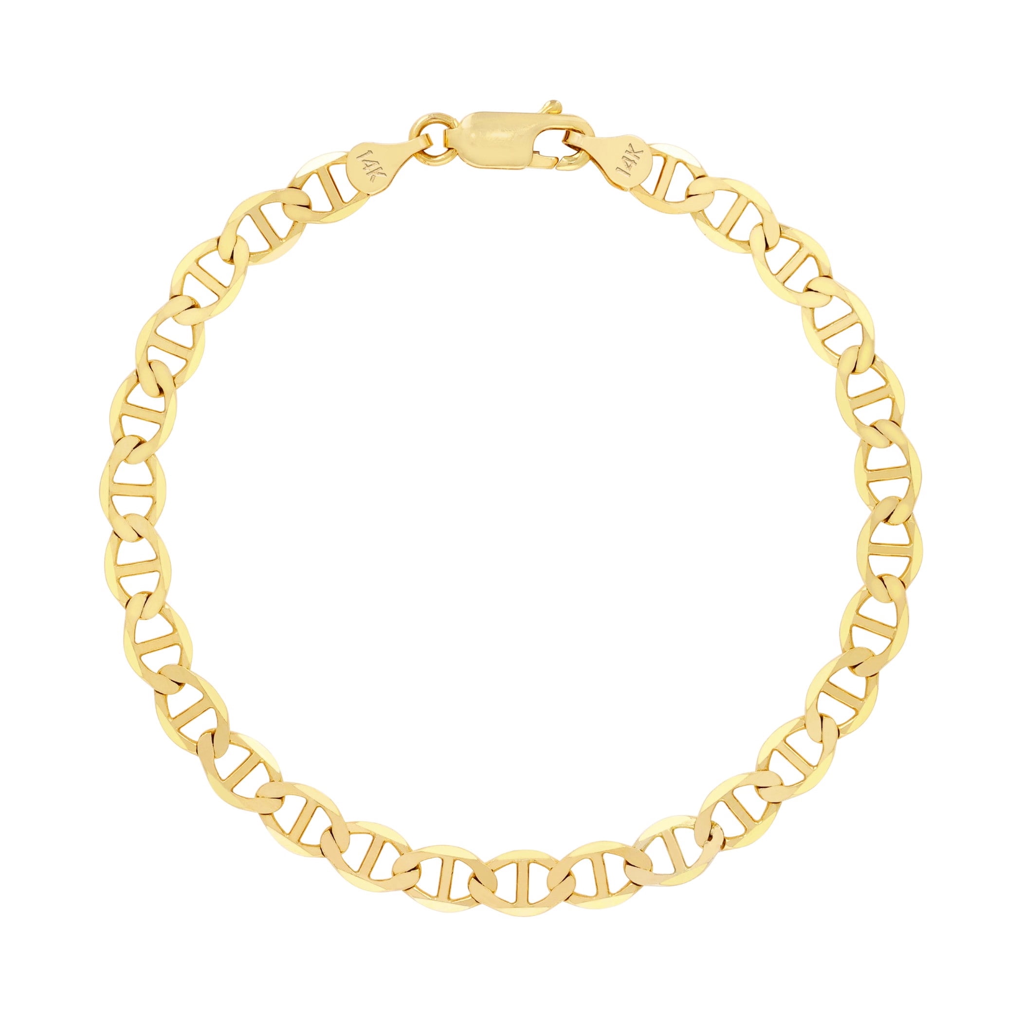 Nuragold 14k Real Yellow Gold Solid Mariner 4mm Chain Anchor Link Bracelet (7"-9") Italian Jewelry for Men & Women