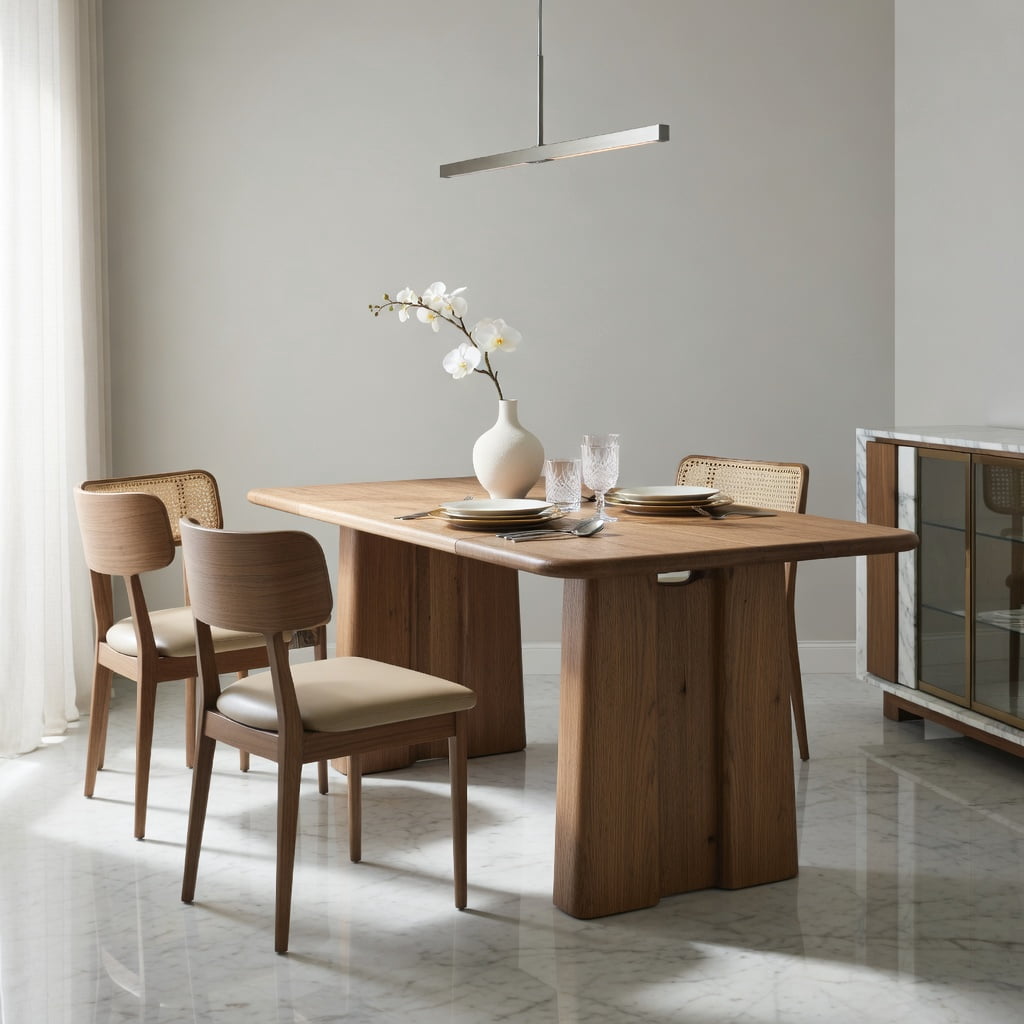 Hommoo 63 Inch Solid Wood Rectangular Dining Table with Double Pedestal Base, Rustic Vintage Kitchen & Home Office Desk, Child-Safe Rounded Edges, Natural