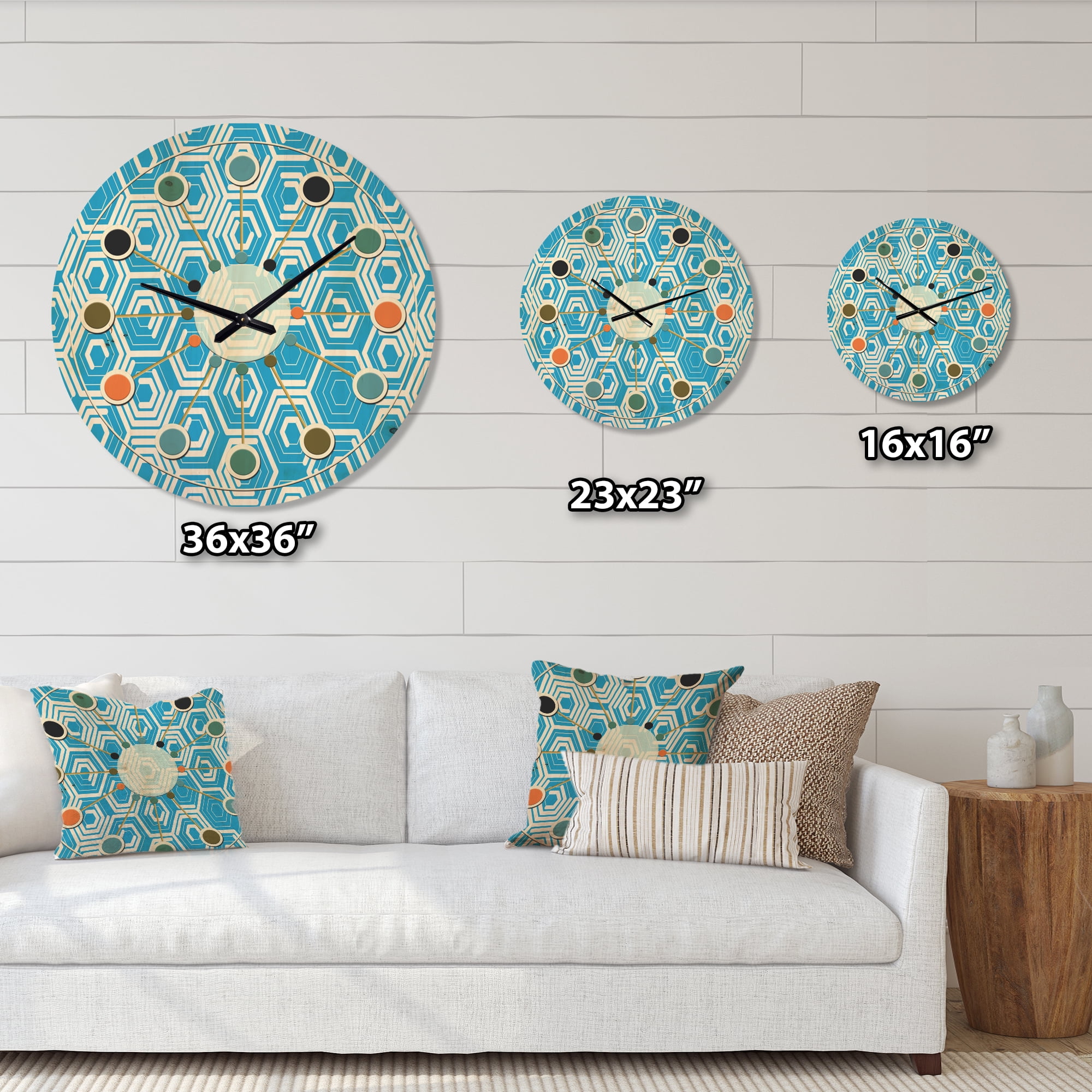 Designart 'Hexagon Retro Pattern IV' Mid-Century Modern Wood Wall Clock
