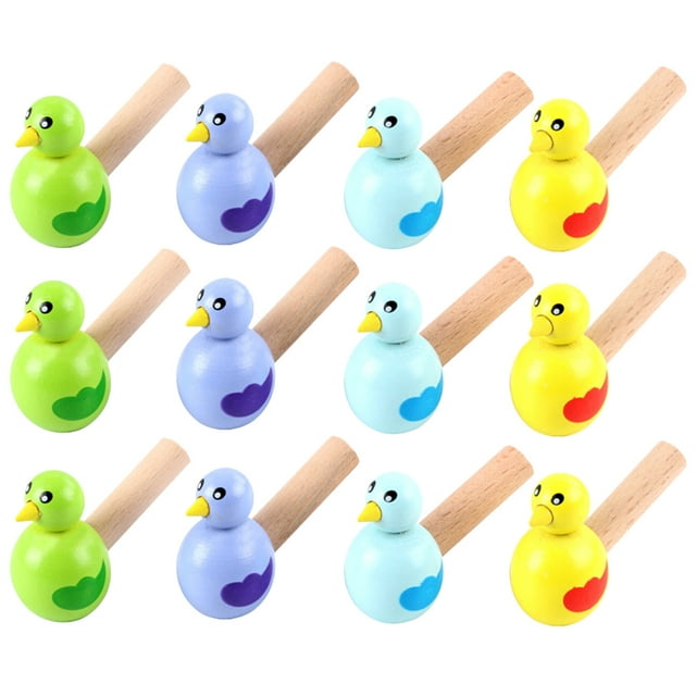 15 silbatos de madera con forma de pájaro, de dibujos animados, para niños, educativos (color aleatorio)