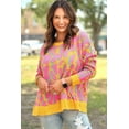 thumbnail image 4 of Women's Vitality Orange Abstract Print Baggy Sweater with Ribbed Trim, 4 of 12