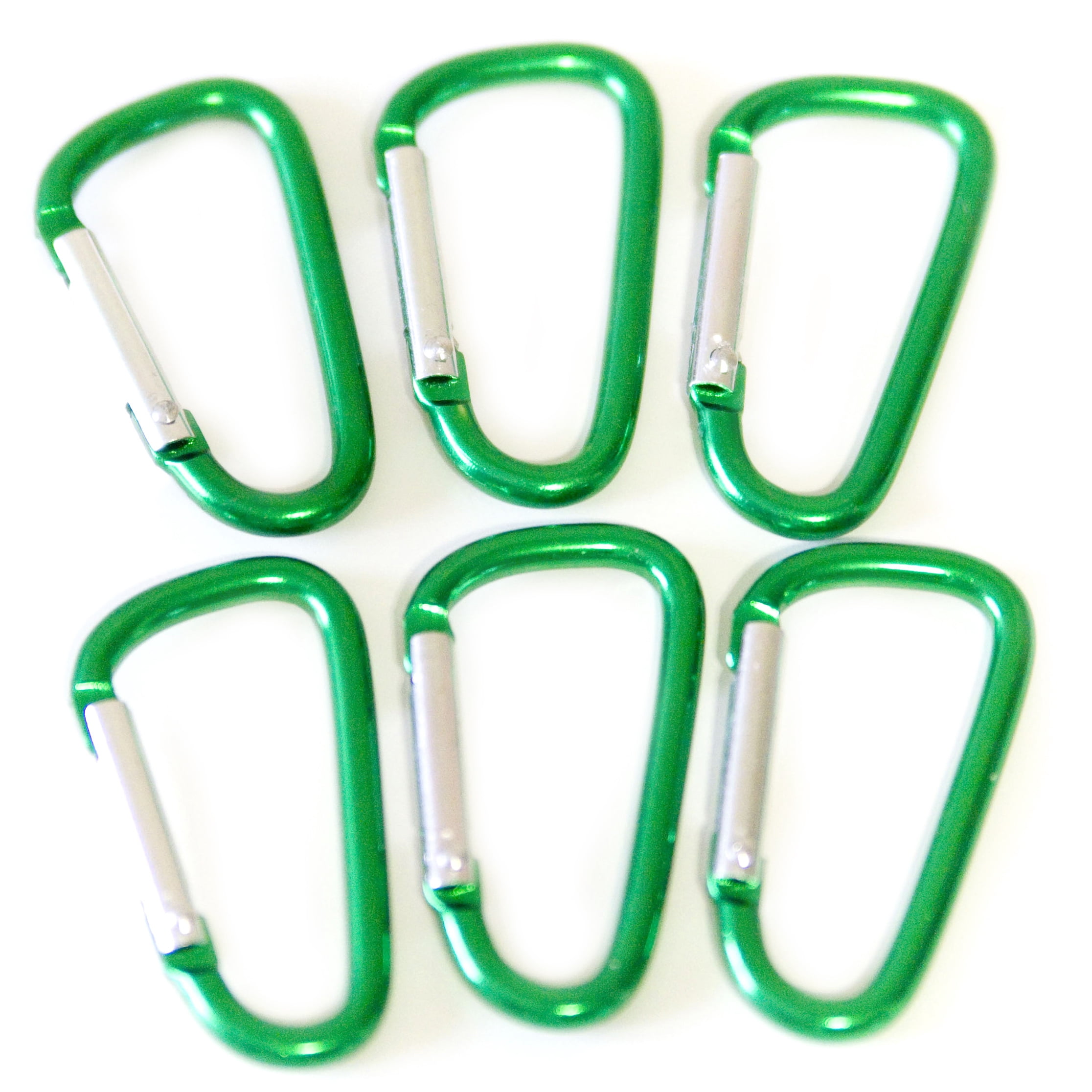 100 pcs - 1-7/8 inch Green Aluminum Carabiner D Shape Round Edge, Keychain Clip, Spring Snap Key Chain Clip Hook