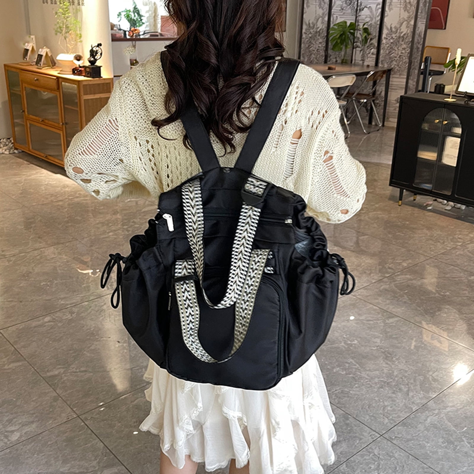 HUISZJ Diaper Bag Tote, Nylon Large Capacity Diaper Bag, Multifunctional Reusable Backpack for Work Travel Outdoor (Black)
