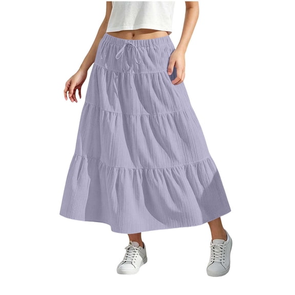 Lutiedan Girls' Maxi Skirts Tiered Elastic Waist Drawstring Flowy Skirts Ruffle Pleated Casual Summer Long Skirts Size 3-15