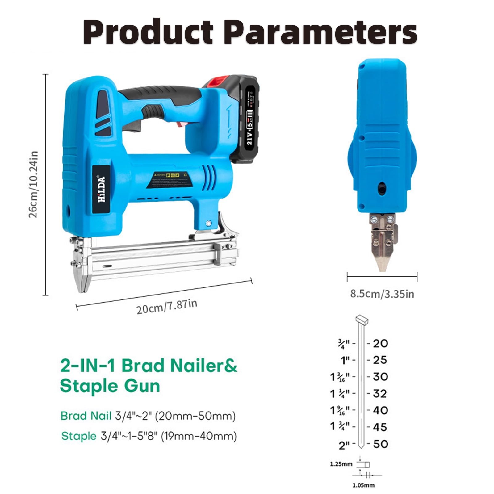 YILIFEIDA Cordless Electric Nail Gun, Naile with Battery 1.5Ah X 2 & Charger, Quick Reload Magazine, Anti Jam Technology, Lightweight Design, 1000pcs Nails, Cordless Brad Nailer for DIY Project
