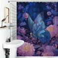 thumbnail image 4 of Blue Butterfly Cosmic Flower Garden Shower Curtain , Enchanted Forest Scenic Bathroom Decor Sets, Waterproof Fabric with Hooks, 4 of 7