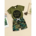 thumbnail image 4 of Elippeo Baby Girl 2 Piece Outfits 6 12 18 24 Months 3 Years Round Neck Short Sleeve Letter Print Tops + Elastic Waist Camouflage Shorts Infant Toddler Summer Set, 4 of 9