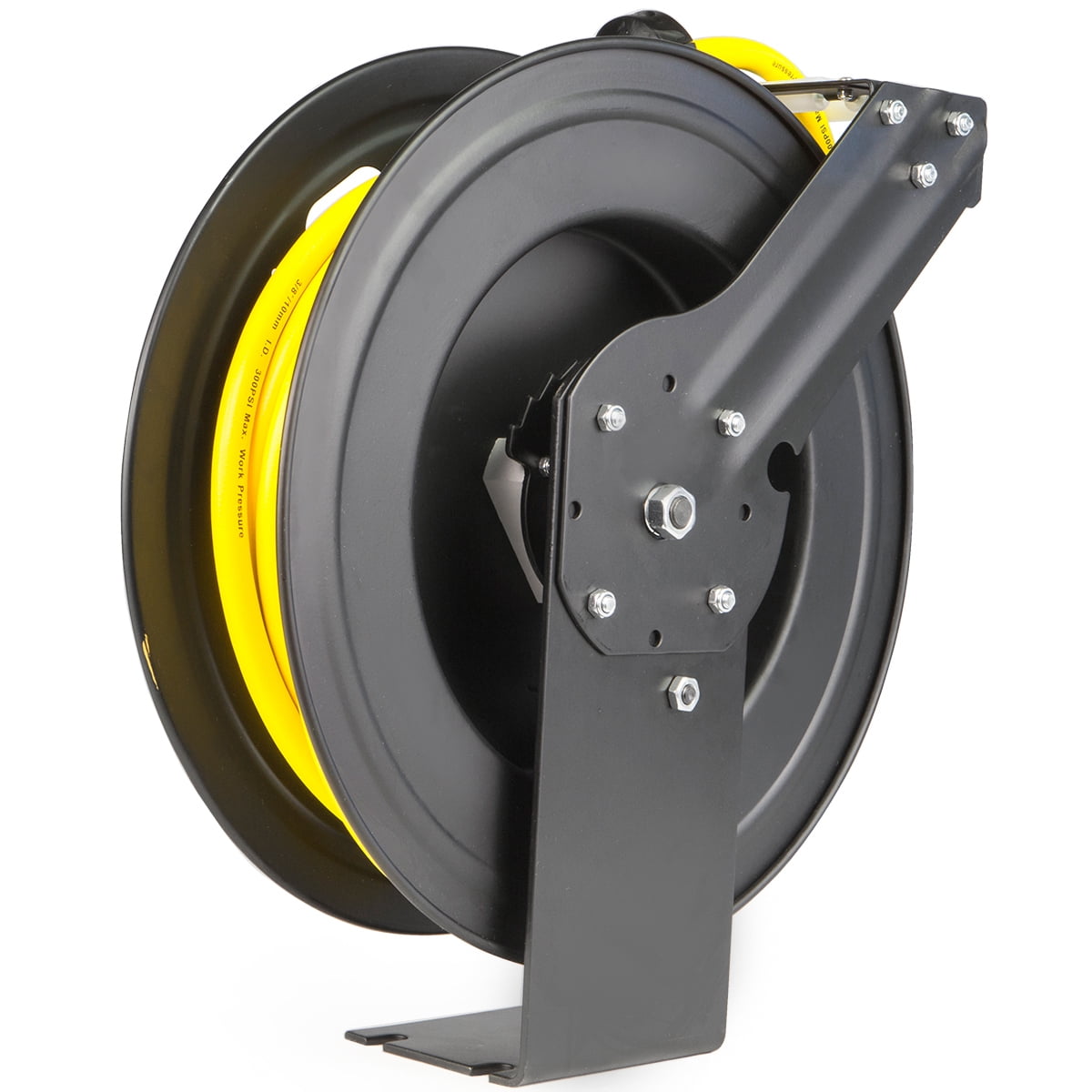 Stark USA 100' Auto Rewind Retractable Reel With 3/8" x 100' Rubber Air Hose With Brass Fittings, 300PSI Burst