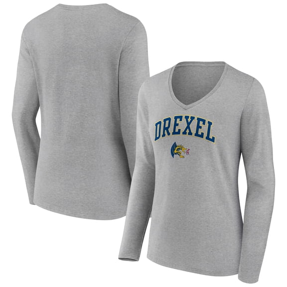 Women's Gray Drexel Dragons Campus Long Sleeve V-Neck T-Shirt