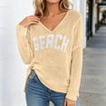 thumbnail image 2 of Bathing Suit Cover Up for Women Beach Cover Up Letter Print Long Sleeve Sweater Sweatshirts V Neck Split Hem Crochet Jumper Top, 2 of 7