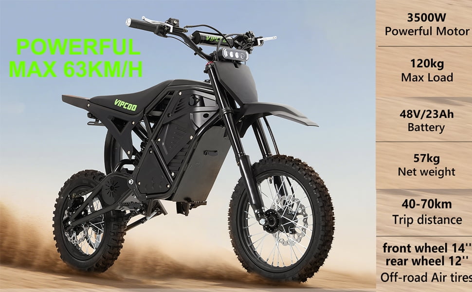 Ebike 3500W 48V 23AH Electric Motorcycle Dirt Bike for Adults & Teens, 63KM/H Off-Road E Motorcycle, 40–70KM Range, Full Suspension & Hydraulic Brakes
