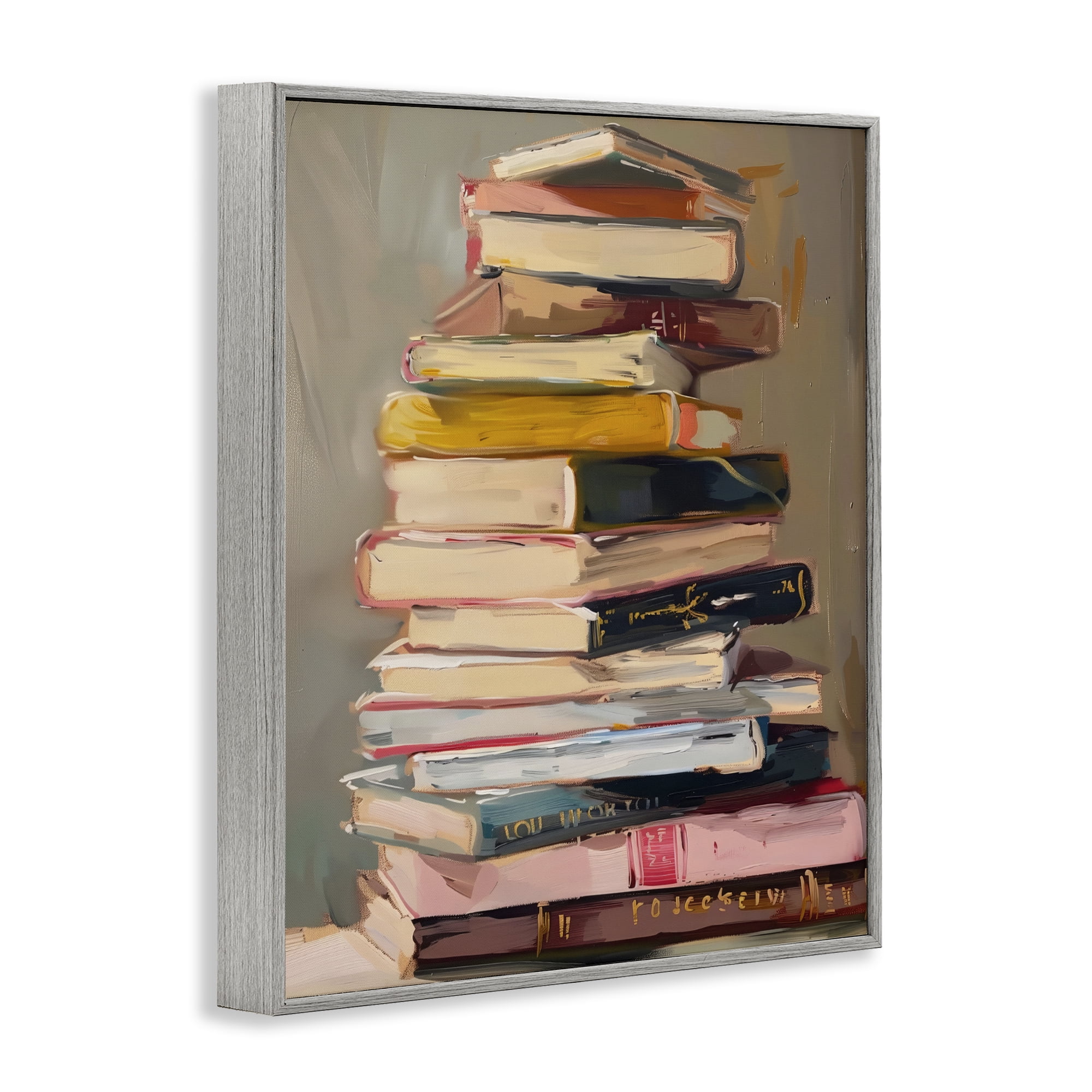Stupell Industries Well Loved Bookstack Gray Framed Giclee Art, design by LSR Design Studio