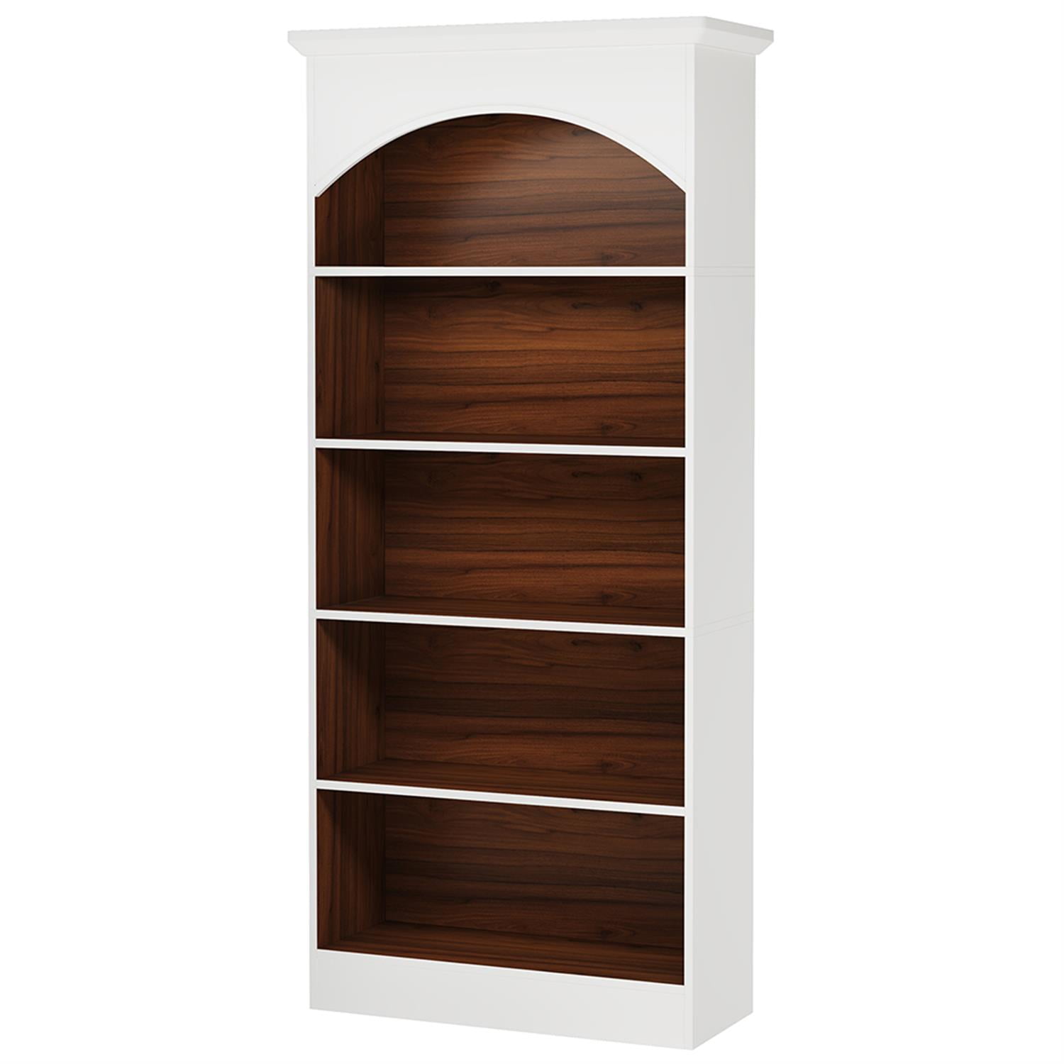 Demi Bonn Bookcase with 5 Storage Shelves, Wood Bookshelf Storage Organizer, 70" Tall Display Standing Shelf Unit for Bedroom, Living Room, White