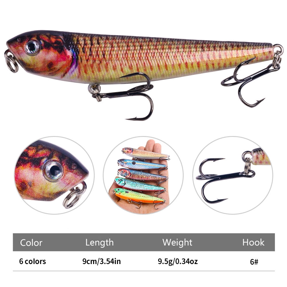 HENGJIA Fishing Lures, 5pcs Pencil Plopper Fishing Lure for Saltwater and Freshwater Deep Diving Fishing Bait Fishing Lures Kit for Bass Catfish Perch
