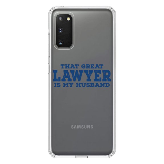 DistinctInk Clear Shockproof Hybrid Case for Galaxy S20 / S20 5G (6.2" Screen) - TPU Bumper Acrylic Back Tempered Glass Screen Protector - That Great Lawyer is My Husband