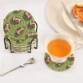 thumbnail image 3 of Yayeee 6 PCS Drink Coasters with Holder Set Woven Absorbent Round Tabletop Hot Pad, Game Day Footballs, 3 of 7