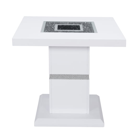 JERFIT Modern End Table with Clear Glass Top, White High Gloss Finish Nightstand for Living Room, Bedroom, or Office