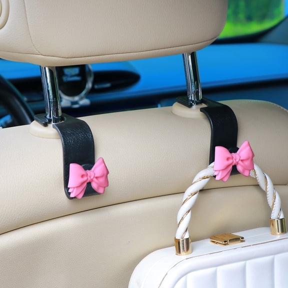 MaPctSy Cute Bow Knot Car Headrest Hooks Universal Fit For Purses Bags Space-Saving 2 Pack