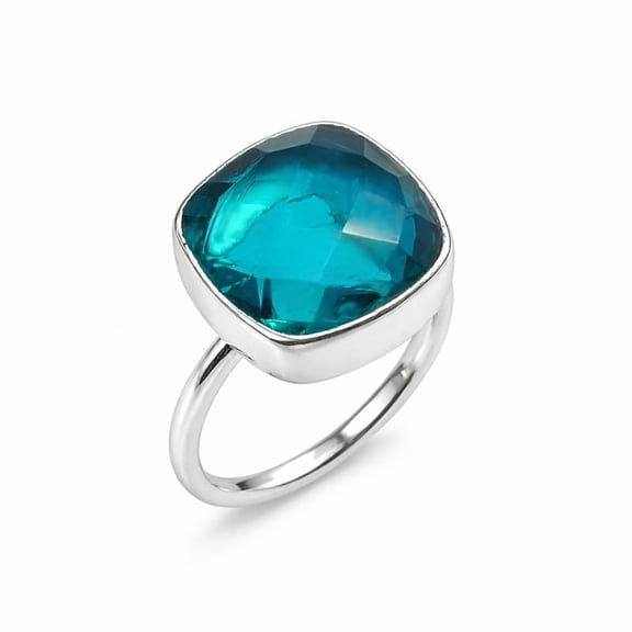 Cushion Cut Lendon Blue Topaz Ring, Solid 925 Sterling Silver Ring for Women, Handmade Ring Size US 6
