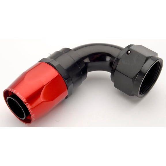 JEGS Red/Black 90° Max Flow Swivel Hose End -16AN