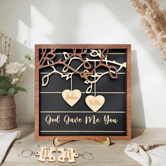 Personalized God Gave Me You Wooden Sign – Custom Couple Name Frame, Christian Gift for Anniversary, Wedding, or Valentine’s Day