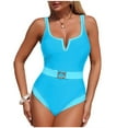 thumbnail image 2 of UPPADA Womens One Piece Full Coverage Swimsuit Comfy Elastic Swimsuit Color Block Slimming Bathing Suits for Ladies Cute Modest Swimsuits Light Blue,L, 2 of 7