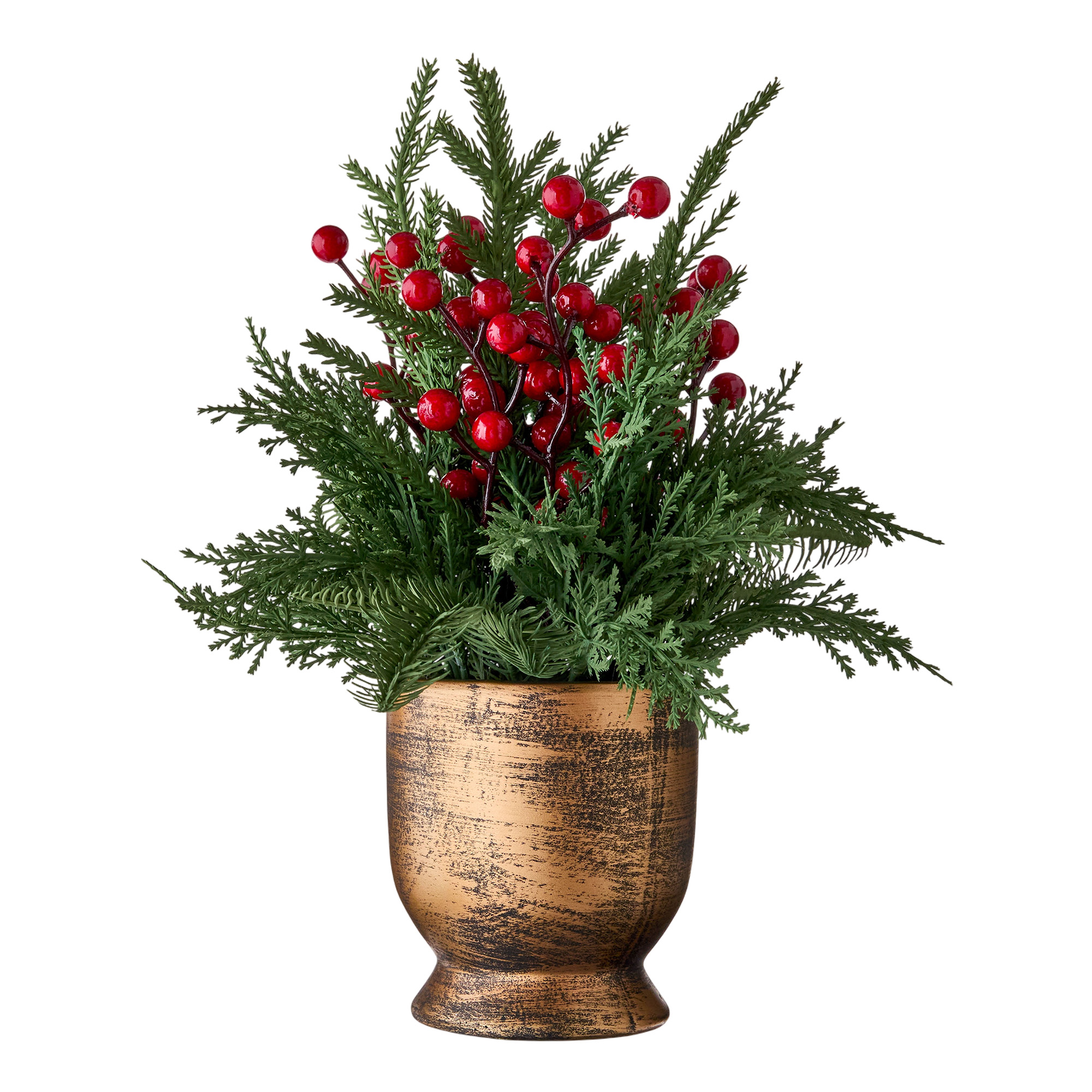 Berries and Pine Sprigs Arrangement Christmas Decoration, Red and Green, 12", by My Texas House
