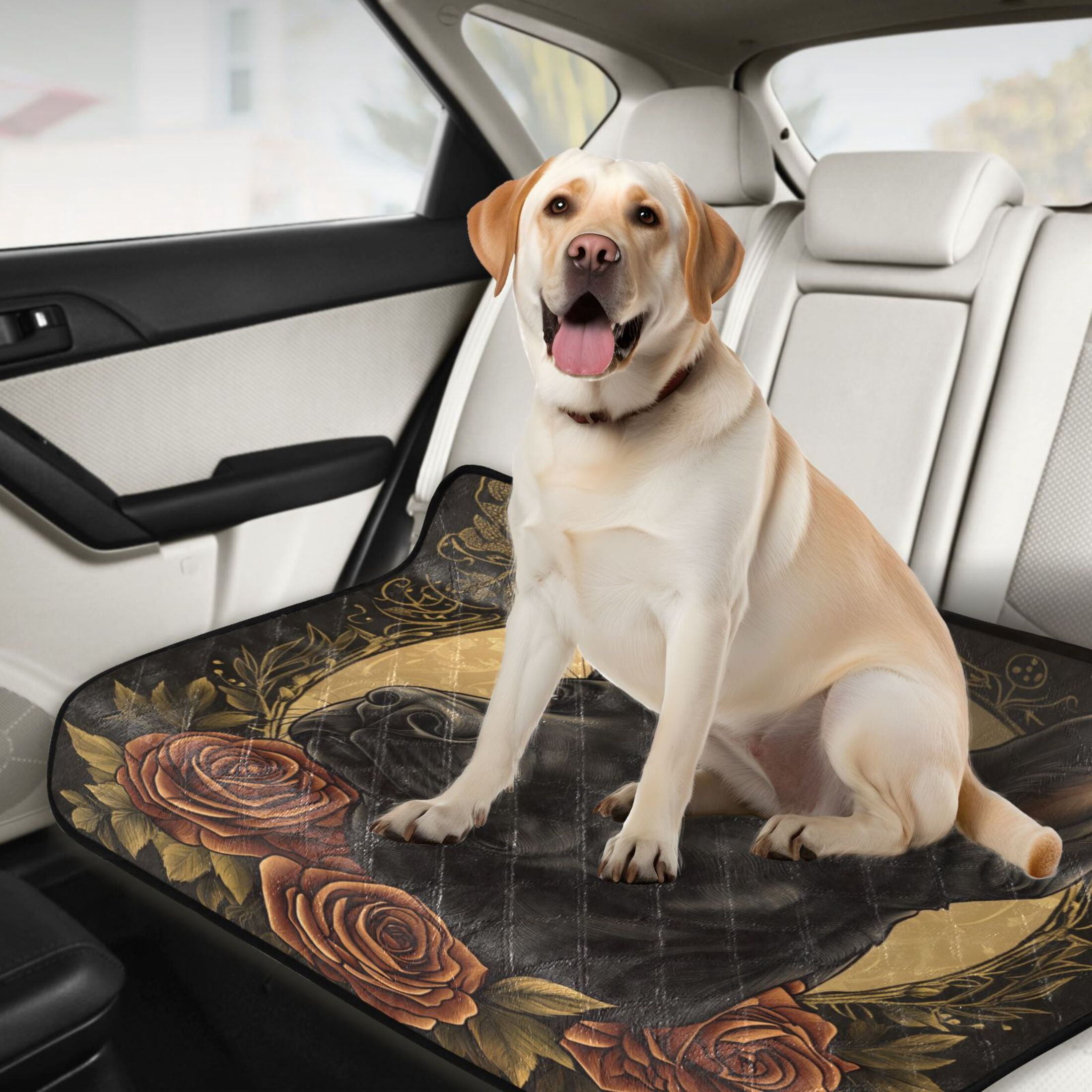 Qxltty The Black Dog with Red Rose Cat litter Pads Pet Set of 3 Diaper Mats Center Anti-leakage Layer Absorbent Soft and Comfortable