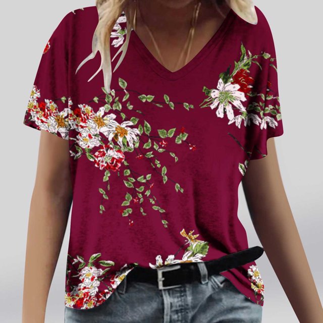Fiudx Ofertas de La Semana Moda Mujer Casual Cuello En V Blusa Sólida Manga Corta Camiseta Verano Tops