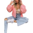 thumbnail image 6 of hirigin Women Button Down Sweaters Jacket Solid Color Casual Fluffy Knitted Crop Cardigan Streetwear, 6 of 9