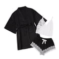 thumbnail image 2 of Weiqiqre Pajamas for Women 3 Piece Lace Crop Top Shorts Pj Set with Robe Satin Lounge Set, 2 of 7