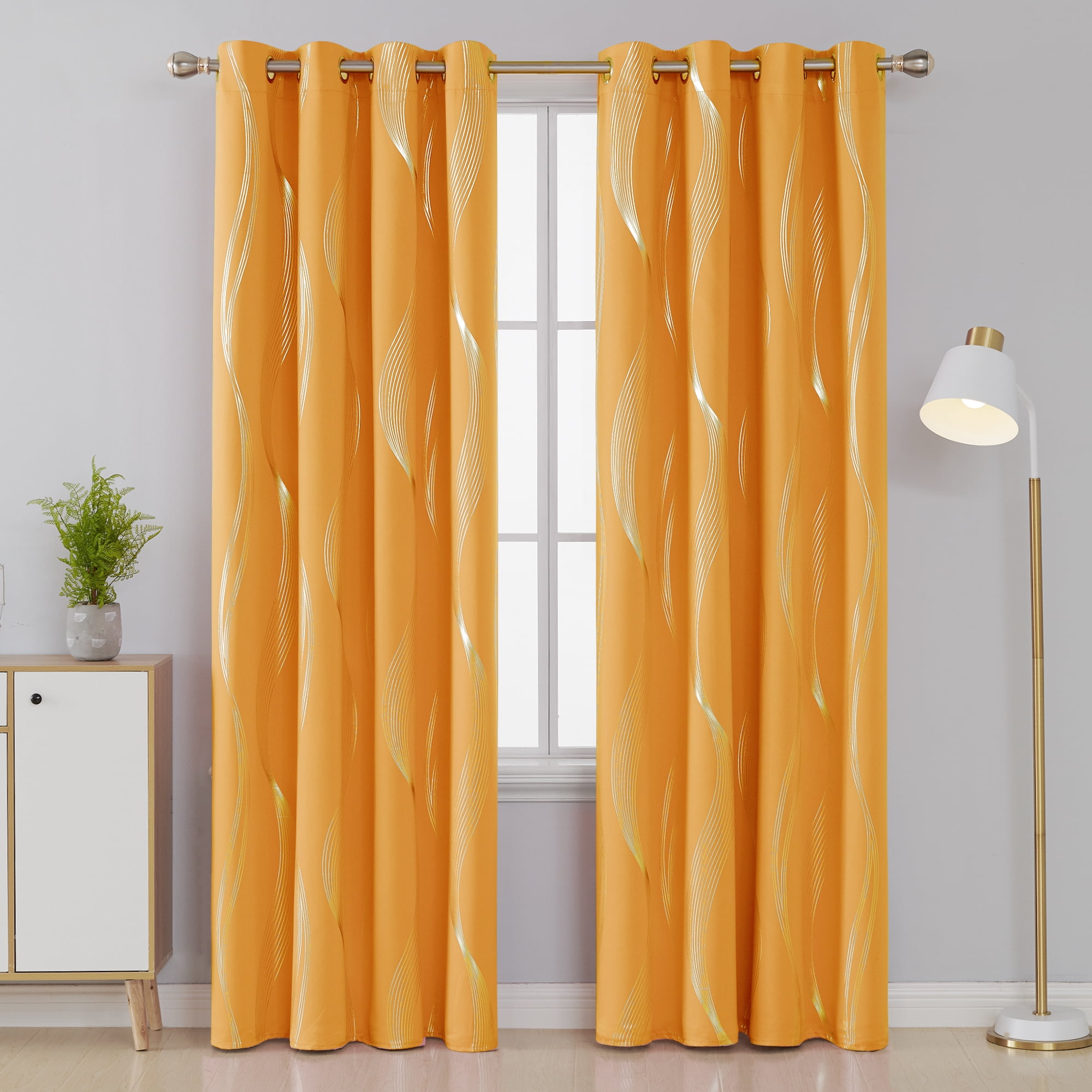 Deconovo Orange Flame Blackout Curtains Room Darkening Foil Print Wave Stripe Design Thermal Insulated Grommet Window Ds For Nursery 2 Curtain Panels 52x90 Inch Set Of Com Deconovo Orange Flame Blackout Curtains, Orange Nursery Curtains