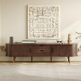 thumbnail image 5 of 70 Inch Mid Century Modern TV Stand with Tambour Doors, for Up to 80 Inch TVs, Entertainment Console with Power Outlet & Drawers, Dark Brown Media Center for Living Room, 5 of 12