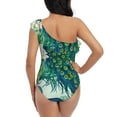 thumbnail image 5 of Honeii Peacock And Flowers for women's one-piece swimsuit featuring a chic one-shoulder design experience elegance and style in the water-Medium, 5 of 6
