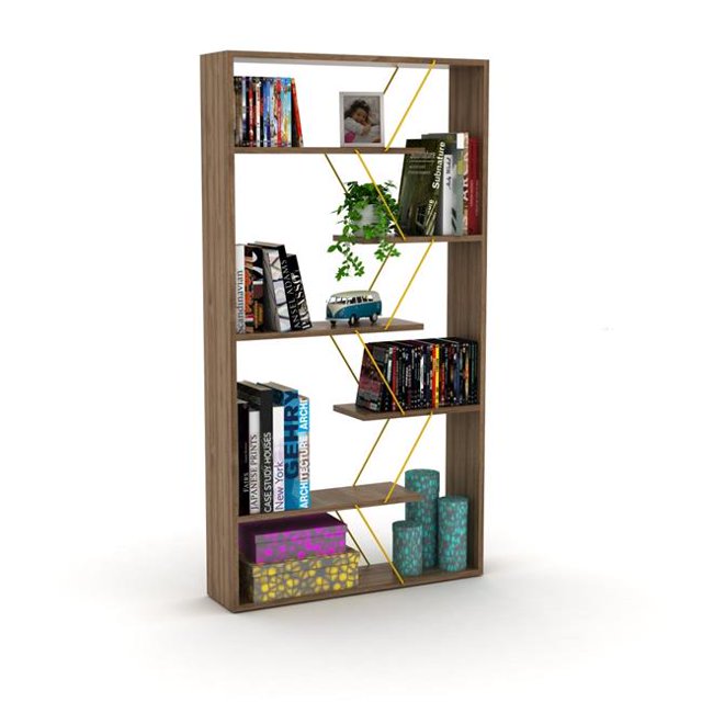 Homedora HD-ON20RF-160301 Tars Bookcase, Walnut & Yellow
