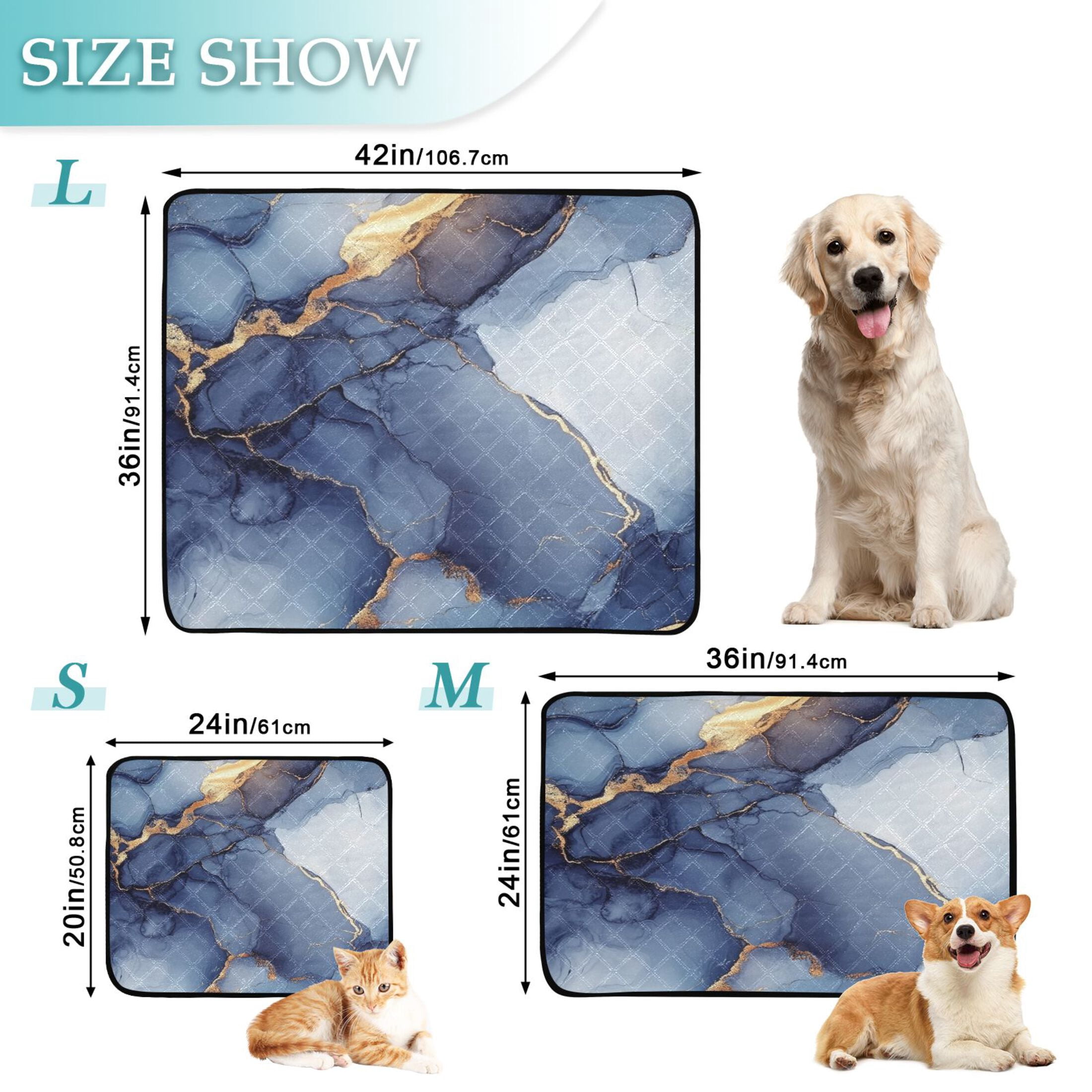 Qxltty Dark Blue Gilt Patterns Cat litter Pads Pet Set of 2 Diaper Mats Center Anti-leakage Layer Absorbent Soft and Comfortable