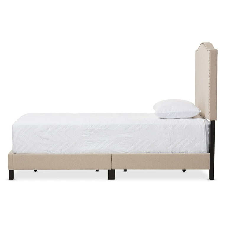 Baxton Studio Benjamin Modern and Contemporary Beige Linen Upholstered Twin Size Arched Bed with Nail Heads Baxton Studio Benjamin Modern and Contemporary Beige Linen Upholstered Twin Size Arched Bed with Nail Heads
