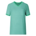 thumbnail image 5 of Ecqkame Womens Trendy Loose Tops Basic Casual Short Sleeve V Neck Tee Shirts Fashion Solid Color Patchwork Stretchy Tops 02-Green M, 5 of 9