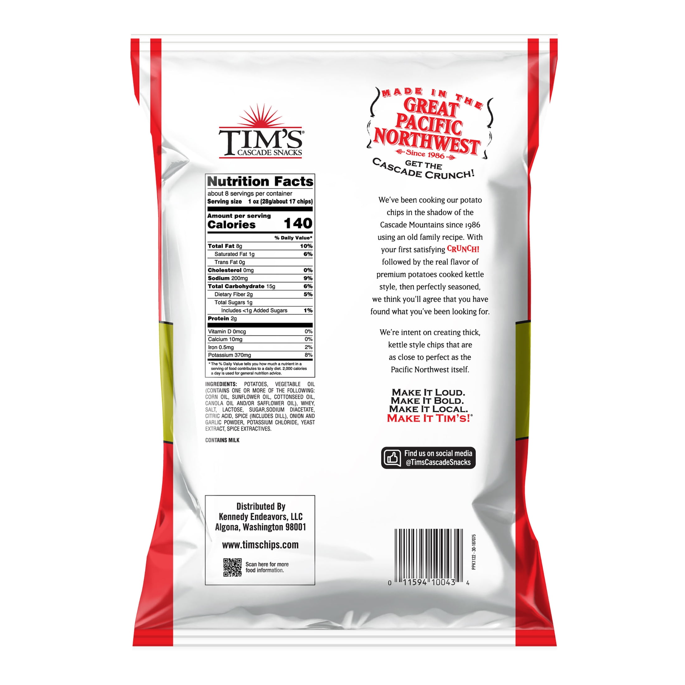 Tim's Cascade Snacks Dill Pickle Cascade Style Potato Chips, 7.5 oz Bag