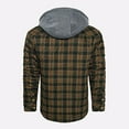 thumbnail image 5 of TFEOQRY Men's Casual Hooded Jacket Checkered Design Velvet Button Outwear with Pockets Long Sleeve Hooded Overcoat Olive Green, 5 of 5