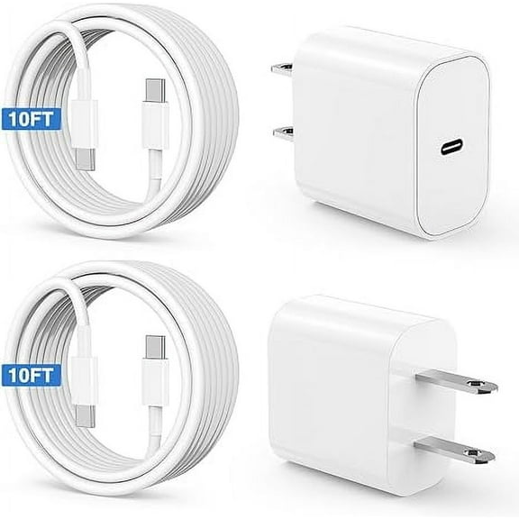 iPhone 15 Charger 10 Ft with 20w USB C Charger Block,2-Pack 20W Fast Wall Charger for 15/15 Pro/Pro Max/iPad Pro AirPods/Samsung and More, with 2 Pack 10ft USB-C Cable