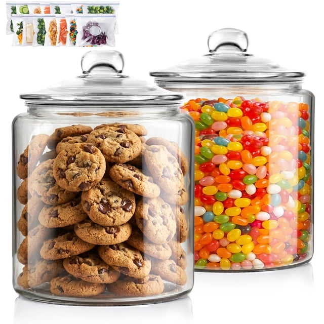 Masthome 2 Glass Storage Jars Set,1 Gallon Cookie Jar for Food Storage,Airtight Glass Jars with Lids for Kitchen Counter Pantry W